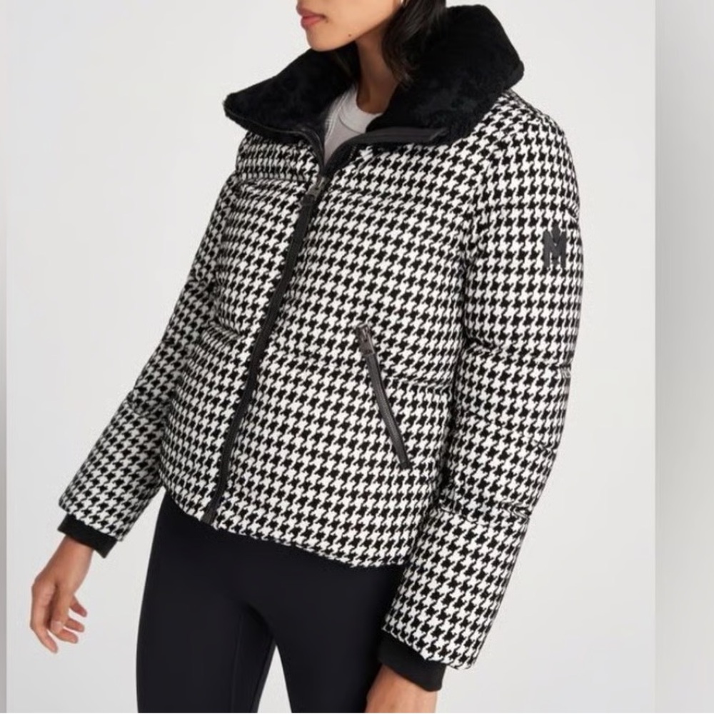 Mackage Black & White Sherpa Collar Houndstooth Puffer Warm Down Jacket XS